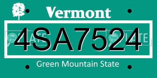 4SA7524 Vermont License Plate