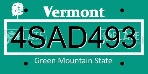 4SAD493 Vermont License Plate
