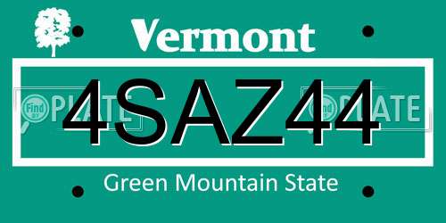 4SAZ44 Vermont License Plate