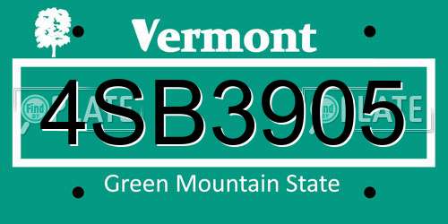 4SB3905 Vermont License Plate