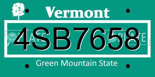 4SB7658 Vermont License Plate