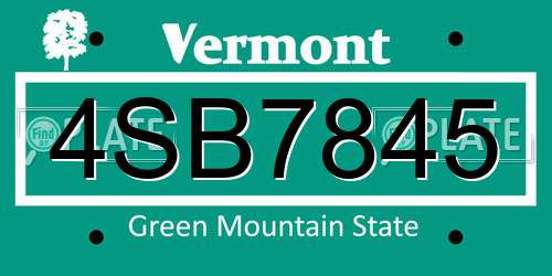 4SB7845 Vermont License Plate