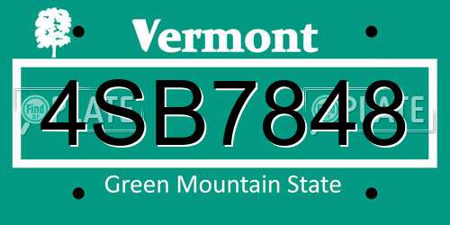 4SB7848 Vermont License Plate