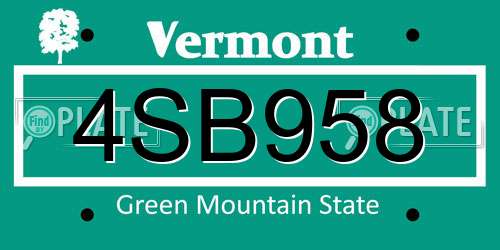 4SB958 Vermont License Plate