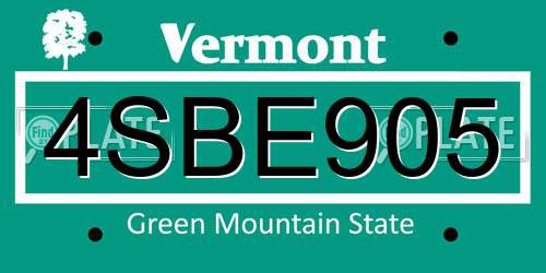4SBE905 Vermont License Plate