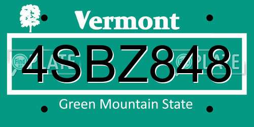 4SBZ848 Vermont License Plate
