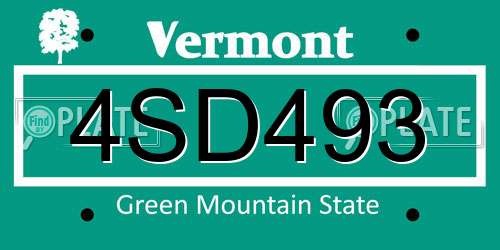 4SD493 Vermont License Plate