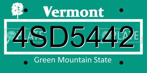 4SD5442 Vermont License Plate