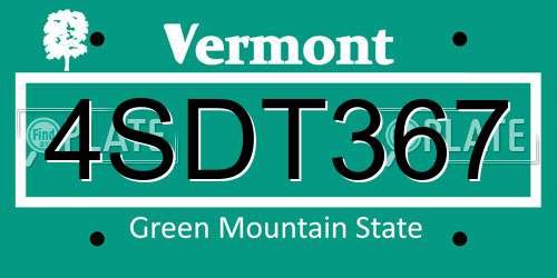 4SDT367 Vermont License Plate