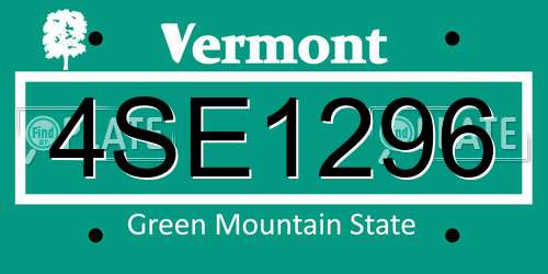 4SE1296 Vermont License Plate