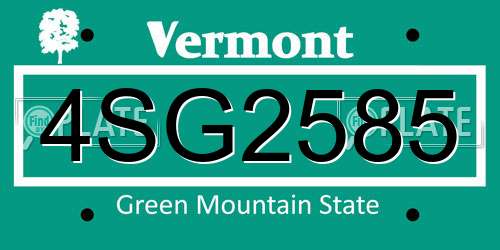 4SG2585 Vermont License Plate