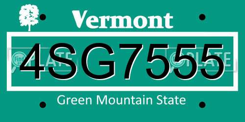 4SG7555 Vermont License Plate