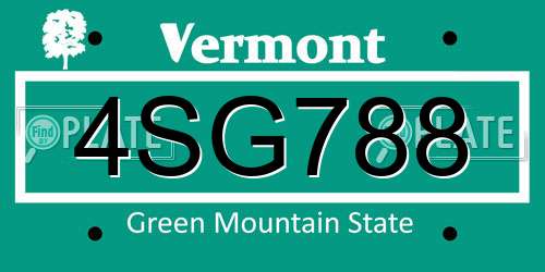 4SG788 Vermont License Plate