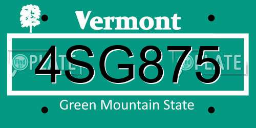 4SG875 Vermont License Plate