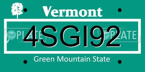 4SGI92 Vermont License Plate