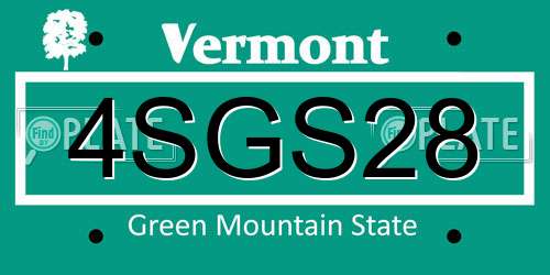 4SGS28 Vermont License Plate