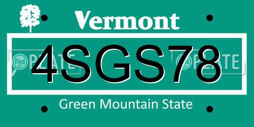 4SGS78 Vermont License Plate