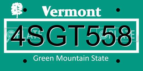 4SGT558 Vermont License Plate