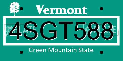 4SGT588 Vermont License Plate