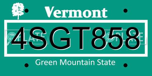 4SGT858 Vermont License Plate