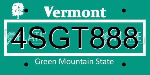 4SGT888 Vermont License Plate