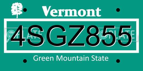 4SGZ855 Vermont License Plate