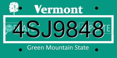 4SJ9848 Vermont License Plate
