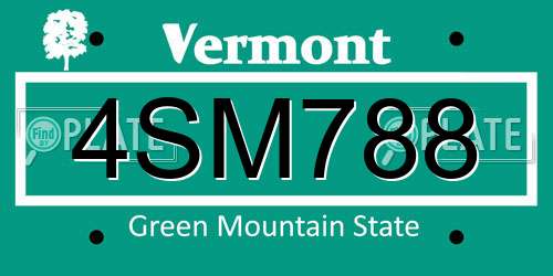4SM788 Vermont License Plate