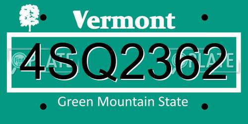 4SQ2362 Vermont License Plate