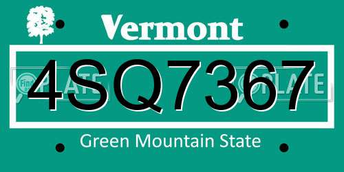 4SQ7367 Vermont License Plate