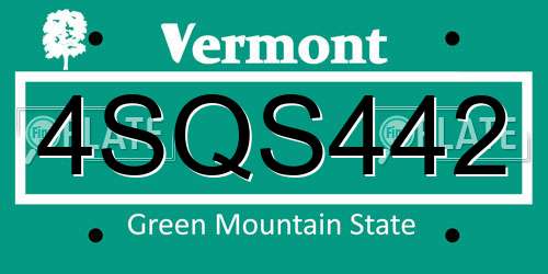 4SQS442 Vermont License Plate
