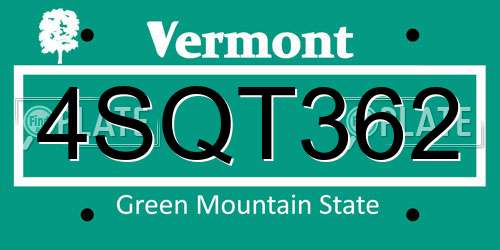 4SQT362 Vermont License Plate