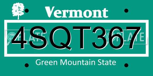 4SQT367 Vermont License Plate
