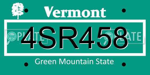 4SR458 Vermont License Plate
