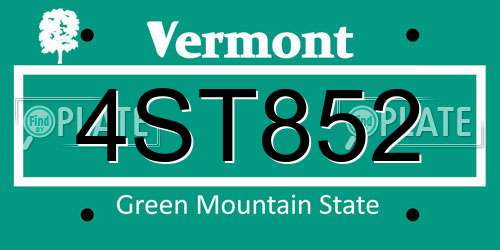 4ST852 Vermont License Plate