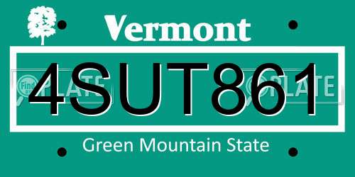 4SUT861 Vermont License Plate
