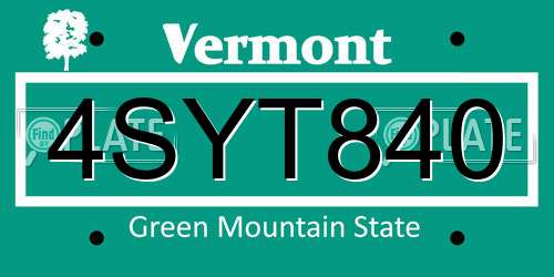 4SYT840 Vermont License Plate