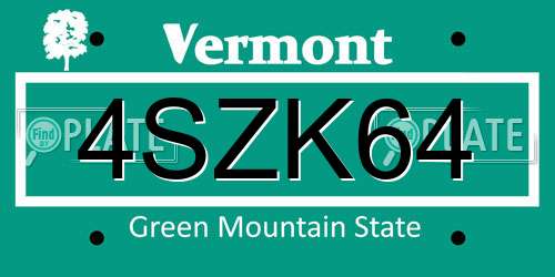 4SZK64 Vermont License Plate