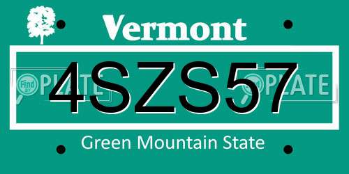4SZS57 Vermont License Plate