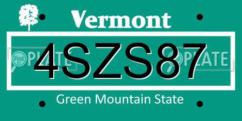 4SZS87 Vermont License Plate
