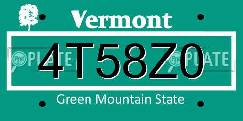 4T58Z0 Vermont License Plate