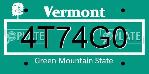 4T74G0 Vermont License Plate