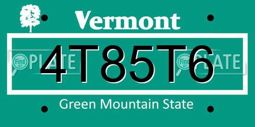 4T85T6 Vermont License Plate