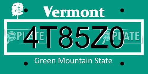 4T85Z0 Vermont License Plate