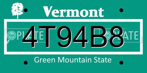 4T94B8 Vermont License Plate