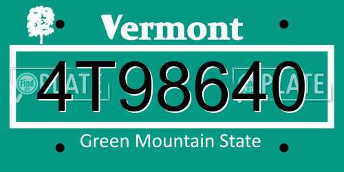4T98640 Vermont License Plate