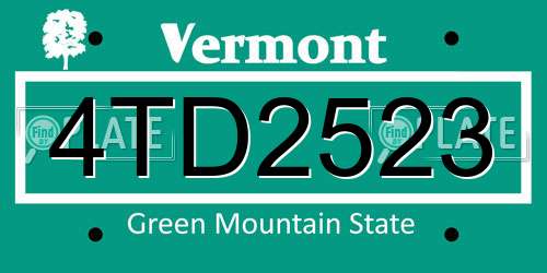 4TD2523 Vermont License Plate