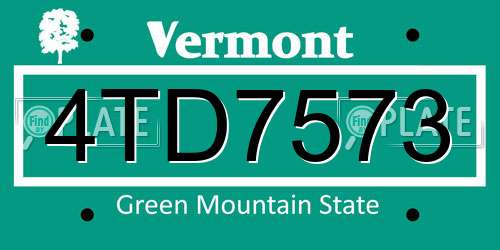 4TD7573 Vermont License Plate
