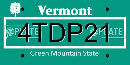 4TDP21 Vermont License Plate