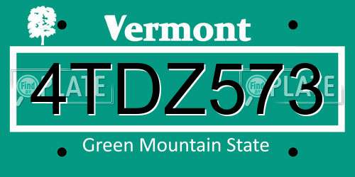4TDZ573 Vermont License Plate